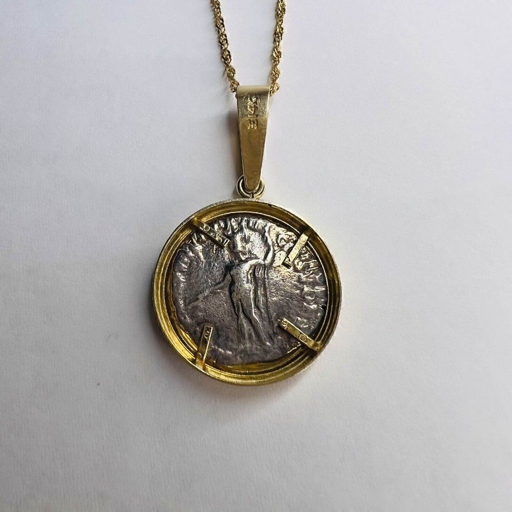 14k Gold Ancient Coin Necklace 18" Silver Roman Emperor Commodus 177-192 AD 5.7g - Picture 7 of 16